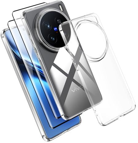 Effcotuo Custodia per VIVO X200 Pro Cover con 2 Pellicola Protettiva Vetro Temperato Case Trasparente Protettiva in Silicone TPU Custodia