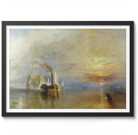 The Fighting Temeraire Joseph Mallord William Turner Print, Classic Art Painting Print, Romanticism Art Exhibition Wall Art, Vintage Home Decor Picture, A4 (Black Frame) - 32.7x24.1cm