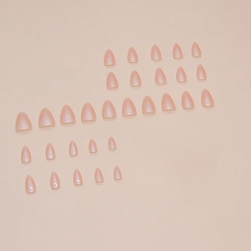 LOPHE Press On Nails Kurz Almond, 24 Stück Fake Nails Nude mit Kleber, French Press On Nails Künstliche Fingernägel für Frauen und Mädchen, für Weihnachten, Nails Art(B)