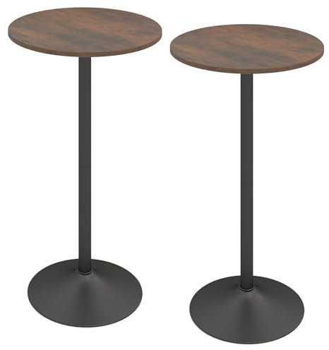 TANGZON Round Bar Table, 60CM Steel Frame Bistro Pub Table with Fixed Top, Metal Base & Non-Slip Mat, Dining Desk for Home Kitchen Pub Bistro, Easy Assembly (2, Rustic Brown, 60 x 60 x 101cm)