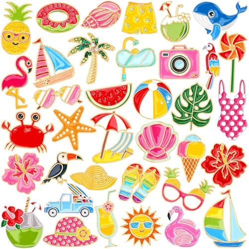 DTOFOOT 36 Stück Sommer-Emaille-Brosche, hawaiianische tropische Etiketten-Abzeichen für Strandpartys, Hawaii-Festivals, DIY-Broschennadeln für Hüte, Kleidung, Taschen, Rucksäcke, Schmuck, Hüte