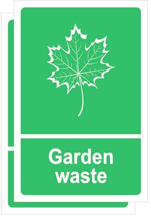 Waste Bin Stickers Sign, General Waste, Garden Waste, Mixed Paper & Card, Kitchen Waste, Plastic, Recyclinc 150 x 100 mm, Self-Adhesive, Set of 2 (Garden)