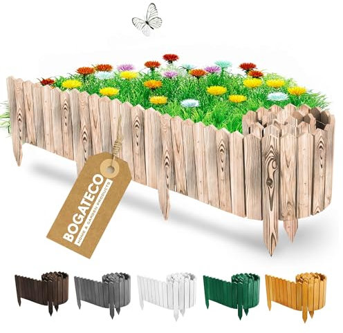 BOGATECO Recinzione per aiuole in legno, 10 cm di altezza e 200 cm di lunghezza, recinzione in legno, perfetta come bordo per aiuole o percorsi