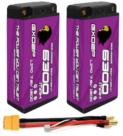 GXDZP Batterie Lipo 2S 6300mAh 7,6V HV 150C XT60 5mm GXDZP Hardcase Haute Performance Cellules Grade A pour Voiture RC 1/10 1/8 Camion Avion Bateau Télécommandé Modélisme Pack de 2