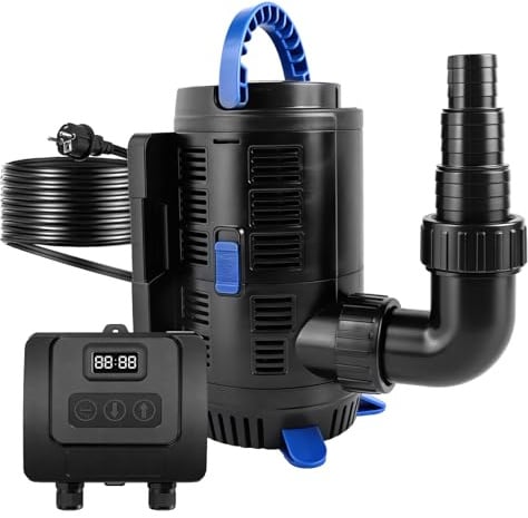 EXLECO Regelbar Teichpumpe für Außen 15000L/H 37W-180W mit Kontroller | Filterpumpe Teich, Einstellbar Bachlaufpumpe, Gartenteichpumpe Eco Pump für Gartenteich Fischteich Springbrunnen