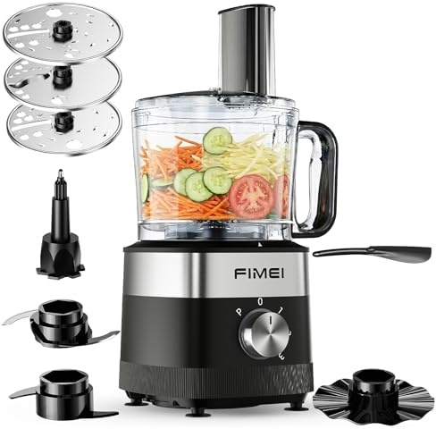 FIMEI Robot Multifonction de Cuisine 800W, Hachoir 1,5L, 3 Vitesses & Pulse | Pétrin, Râpe, Trancheuse Réversible, Disque Émulsionneur & Double Verrouillage de Sécurité