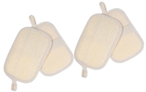 BESTYASH 4 Natürliche Luffa Körperpeeling Pads Rechteckig aus Reinem Luffa Natürliches Peeling für Dusche Gesicht und Rücken mit Aufhänger Bad Badezubehör