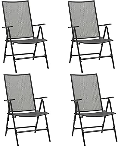 Owoxanthellate Klappstühle 4er Set Metall Anthrazit 57x94x104 cm verstellbare Rückenlehne wetterfest für Garten Balkon Terrasse und Esszimmer