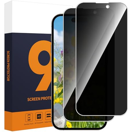 Carantee 2 Stück Schutzfolie für iPhone 15 Pro Max, Wasserdicht Anti-Spy Glas, 9H Härte Bruchsicher 2.5D Anti-Spy Displayschutzfolie für iPhone 15 Pro Max