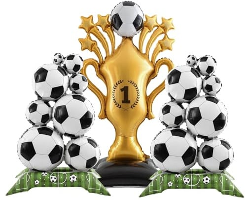 Football Deko, Fußball WM 2026, 3 Stück Fussball Deko set mit Fußballballon und Trophäenballon, Fussball WM 2026 Fanartikel Deutschland für Fußballpartys, Sportveranstaltungen und Fußball Deko