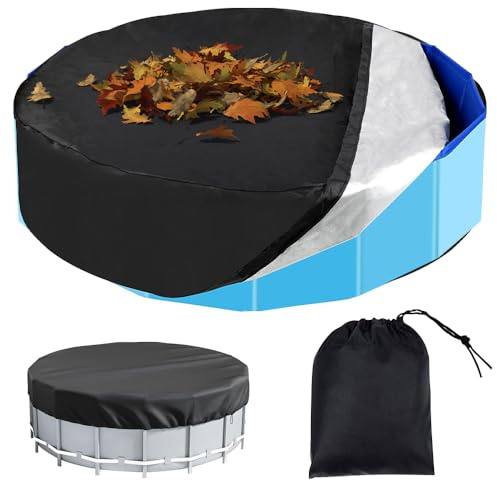 Nzkeuf Cubierta Piscina Redonda 122 x 30cm, Plegable Cubierta de Piscina para Perros y Infantil, Cubierta de Lluvia para Piscina Redonda con Cordón, Resistente al Agua y al Polvo