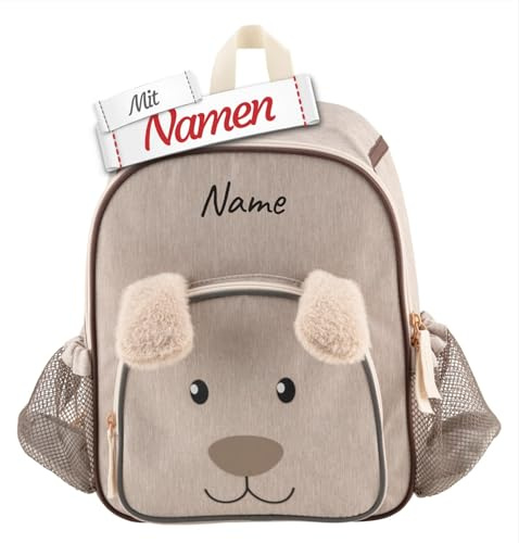 LALALO Sterntaler Kindergartenrucksack personalisiert, Hund Lucky, bestickt | Rucksack mit Namen für Mädchen und Jungen, Kinderrucksack für Kindergarten, Geschenk zum Kitastart und Einschulung, Brustgurt