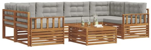 vidaXL Outdoor-Sofagarnitur mit Kissen 7 pcs Natürlich und Hellgrau, Gartenmöbel, modernes Outdoor-Sofa, strapazierfähiges Set, Terrassen-Lounge und Sitzgruppe
