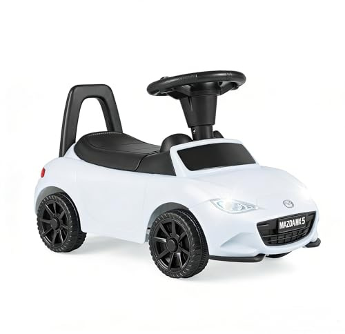 KOMFOTTEU Mazda Rutschauto, Kinder Rutschfahrzeug mit Stauraum unter dem Sitz, verschleißfesten Rädern & coolen Scheinwerfern, Schiebauto mit Kippschutz für Kinder ab 1 Jahr, blastbar bis 20 kg (Weiß)