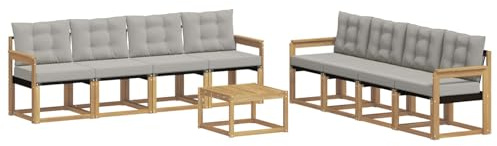 vidaXL Outdoor-Sofagarnitur mit Kissen 9 pcs Weiß und Hellgrau, Moderne Garten-Couch, tolles Set für Bequeme Lounge, langlebige Möbel, stylische Terrasse