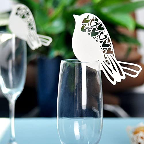 Sharplace 50pcs Weiß Vogel TischKarteikartenn ans Glas PlatzKarteikartenn NamensKarteikartenn Weinglas Cup Champagnerglas KarteikarteniKarteikartenn Glasanhänger Tischdeko
