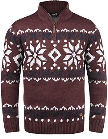 !Solid SDNorwin Herren Strickpullover Troyer Grobstrick Pullover mit Stehkragen Regular fit, Größe:XL, Farbe:Wine Red Melange (8985)