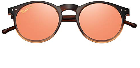 Capraia Timorasso Festival Runde Vintage Sonnenbrille Ultraleicht TR90 Transparenter Braun zu Orange Rahmen und Pfirsich Verspiegelte Polarisierte Gläser UV400 Schutz für Männer und Frauen
