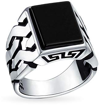 Bling Jewelry Edelsteine Cuban Curb Link Chain Band Schwarz Onyx Rechteck Siegelring Für Männer .925 Sterlingsilber Handmade In Turkey