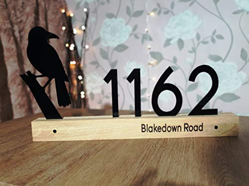 Active Window Films Modern House Numbers – Bird Branch Wooden & Acrylic sign – European Oak - Contemporary Home Address - Door Number - Modern House Plaque
