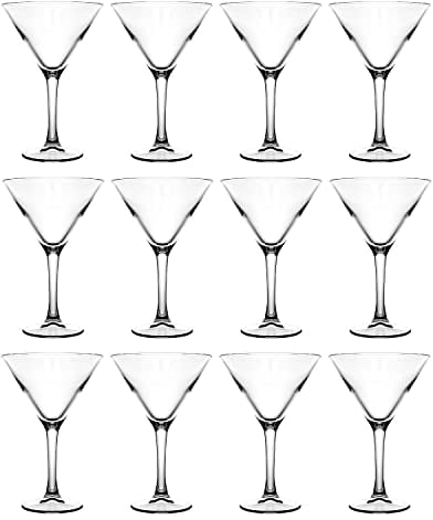 Set of 12 Large Martini V Shaped Cocktail Glasses - 300ml Capacity - Fully Tempered Long Stem Glasses, Dishwasher & Freezer Safe.