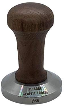 Tamper aus Nussholz mit Edelstahl Unterteil 57mm Ø und Größe des Griffs 7 cm von AlTaGru Kaffeemehlpresser Stampfer zum andrücken des Kaffeemehls im Siebträger