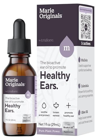 Marie Originals Mullein Garlic Oil Ear Drops for Adults Kids and Pets, Natural Herbal Earache Oil for Earwax Removal, Dry Itchy Ears and After Swimming Care, 1oz (1 Pack)