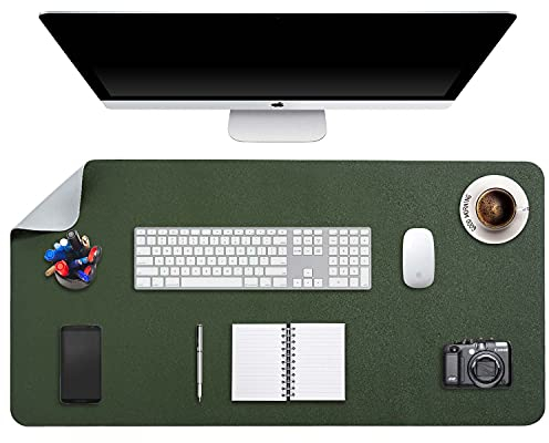 Mausepad XXL, Große Mausmat, DOBAOJIA Laptop-Schreibtischmatte, Schreibtischunterlage, Büro Schreibtisch Pad, Schreibblock, Doppelseitige Verwendung PU Leder Wasserdicht 90 x 43cm (Dunkelgrün/Grau)