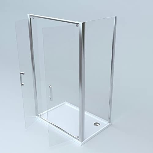 Box doccia a 2 lati porta 2 battenti da 120 cm con lato fisso da 90 cm cabina profilo cromato cristallo trasparente 6 mm altezza 195 (90 x 120)
