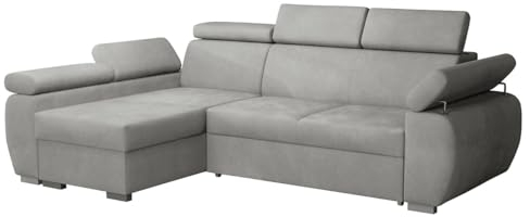 Mirjan24 Ecksofa Boston Mini, Eckcouch mit Schlaffunktion und Bettkasten, Polsterecke mit Einstellbare Kopfstützen, L-Sofa, Polstergarnitur, Wohnlandschaft (Paros 5, Seite: Links, LC+2r)