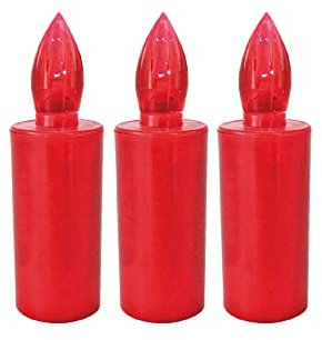 CANDELA FIAMMA Lumino Votivo funebre a LED, effetto fiamma Rossa tremolante votiva, luce di cimitero INTERMITTENTE incluse batterie stilo 10xØ30 mm (3, Rosso)