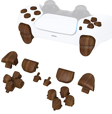 eXtremeRate Replacement D-pad R1 L1 R2 L2 Triggers Share Options Face Buttons for ps5 Controller BDM-010 BDM-020, Custom Full Set Buttons Repair Kits with Tools - Without Controller - Wood Grain