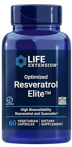 Life Extension, Optimized Resveratrol, avec Resvératrol et Quercétine, 60 Comprimés végétaliens, Testé en Laboratoire, Végétarien, Sans Gluten, Sans OGM