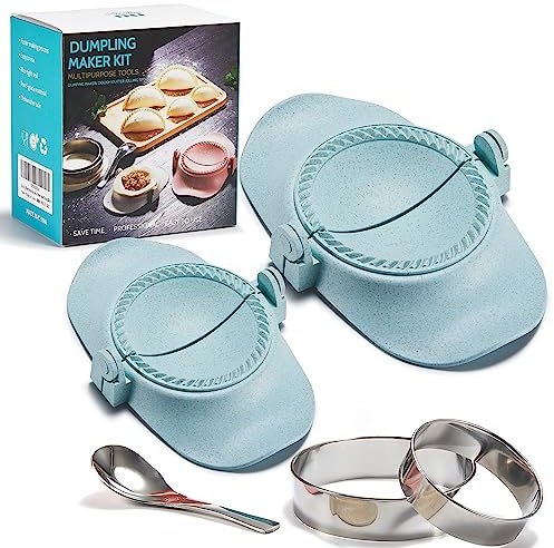 MUMSUNG Empanadas Lot de 5 moules à raviolis avec coupe-pâte, moule à raviolis et emporte-pièce pour Pierogi, Pastelitos, Calzone, retournements, raviolis chinois, 2 tailles (bleu)