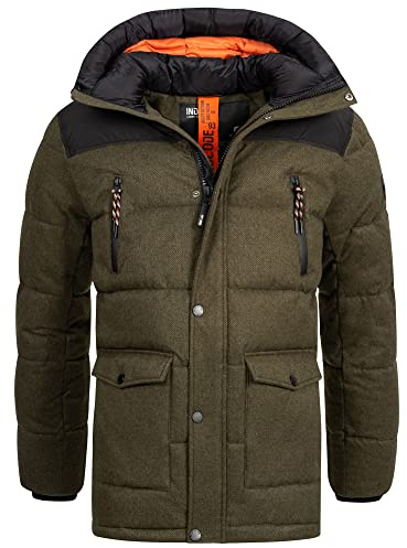 Indicode Herren Krem Winterjacke Steppjacke in Daunen-Optik mit Kapuze | Warme Outdoorjacke für Winter und kalte Tage, Herrenjacke, Parka, Übergangsjacke, Wintermantel, Freizeitjacke für Männer