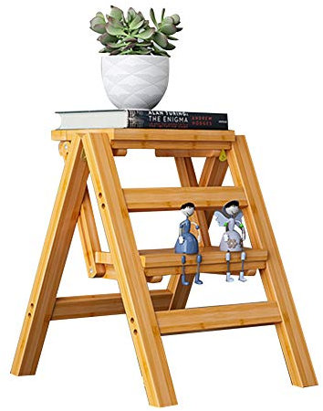 LUNEZY Klappleiter Hocker Treppe Massivholz Multifunktion Innen Wechseln Sie die Schuhbank, 2/3/4 Stufen, Holzfarbe (Color : 38x46x50CM)