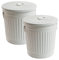 Jinfa 2 juegos de cubos de basura de diseño retro con tapa | blanco crema | Ø 36 cm, altura 36,5 cm, 35 litros