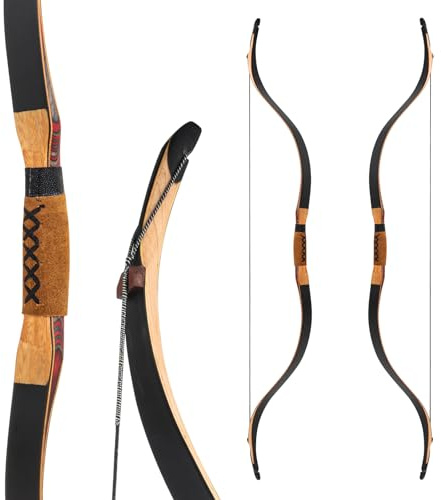 Deerseeker Outdoor Bogenschießen 52 Traditioneller Langbogen, handgefertigter Recurve-Bogen, beidhändig bedienbarer Tataren-Reiterbogen, Set für Erwachsene und Jugendliche, 20-80 lbs