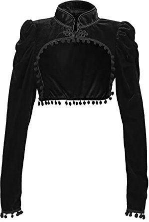 Women's Long Sleeve Velvet Shrug Bolero Cardigan Open Front Cardigans Cropped Shawl Wraps for Wedding Dresses Qipao Black