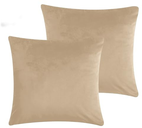 Christmas Cushion Covers 45x45 CM Soft Touch Velvet Square Throw Pillow Cases with Invisible Zipper – Soft Pack of 2 Cushion Cover for Sofa Couch Chair Bedroom Car (45 x 45cm(18 x 18), Beige)