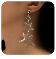 Yienate Lange Quaste Stern Tropfen Ohrringe - Dreifach Silber Meteor Glücksstern Pentagramm Punk-Anweisung Hohldesign für Frauen