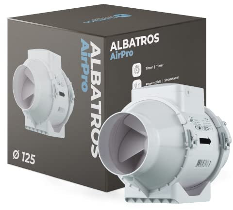 Albatros Air Pro Rauchabzug Rohrventilator 125mm - Extra Leise und Leistungsstark - Energieeffizienter Rohrlüfter 230V für Badezimmer