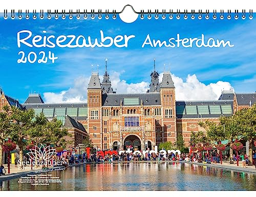 Reisezauber Amsterdam DIN A4 Kalender für 2024 Urlaub Grachten Tulpen - Geschenkset Inhalt: 1x Kalender, 1x Weihnachtskarte (insgesamt 2 Teile)