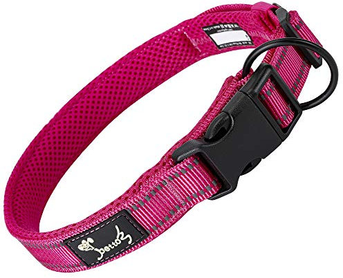 IDOGCHEW Dog Collar for Dogs with Reflective Adjustable Soft Nylon Padded Collars for Small Medium Large Dogs with Buckle Heavy Duty Basic Puppy Collar Safety Breathable Quick Release Durable M