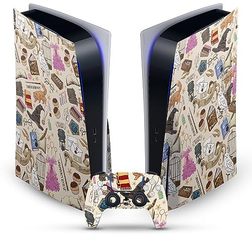 Head Case Designs Offizielle Harry Potter Hogwarts Muster Grafiken Vinyl Frontplatte Haut Gaming Aufkleber Abziehbild kompatibel mit Sony Playstation 5 PS5 Disc Edition Console & DualSense Controller