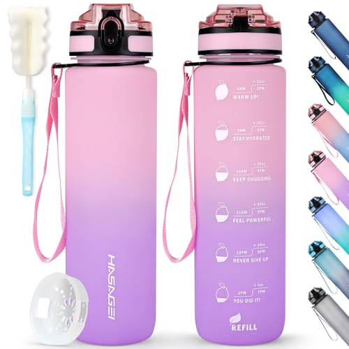 HASAGEI Sports Trinkflasche 1L Wasserflasche 1 Liter Trinkflasche BPA Frei Tritan Sportflasche mit Verschlussdeckel und auslaufsicher, für Fitnessstudio,Schule,Radfahren,Outdoor,Sport,Fitness und Büro