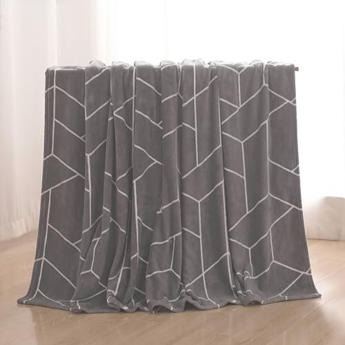 one-home Kuscheldecke Tagesdecke Geometrisch Grau Kuschelig Flauschig Warm Soft Wohndecke, Größe:220x240 cm