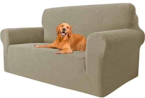 YSTELLAA High Stretch Sofa Überzug 2 Sitzer, Couch Bezug Rutschfest, Universal Sofahusse Elastische, Couchüberzug Sofaschutz Katze Durable, Waschbare Sofa Covers Mit Armlehnen, Khaki
