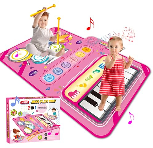 Spielzeug ab 1 Jahr, Musikmatte Kinder ab 1 Jahr Montessori Spielzeug ab 1 Jahr 2 in 1 Klaviermatte Tanzmat mit 2 Trommelstöcke Spielzeug ab 2 3 Jahre Geschenk 1 2 3 Jahr Mädchen Junge Ostern