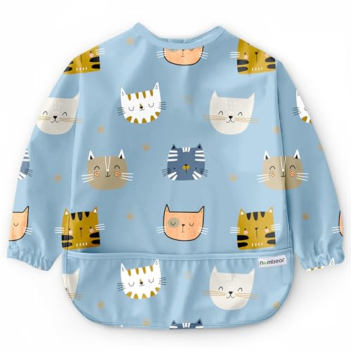 Nombear Wasserdichtes Ganzkörper Lätzchen für Baby mit Ärmeln für BLW, Beikost Baby Zubehör - Pflegeleichtes Lätzchen mit Ärmeln, Abwaschwares Ärmellätzchen, Babylatz mit Auffangschale
